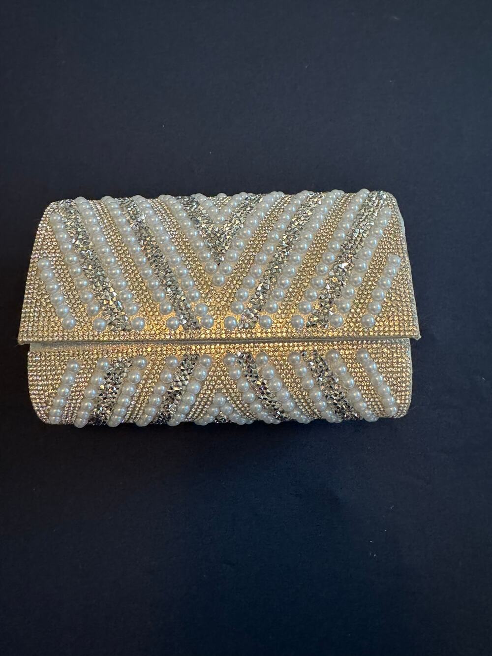Windsor Pearl Rhinestone Evening Clutch Bag Silver Crossbody Purse New